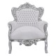 Poltrona divano barocco bianco shabby argento silver legno pelle